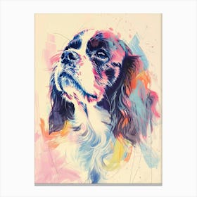 Cavalier King Charles Dog Pastel Line Watercolour Illustration 3 Canvas Print