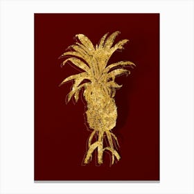 Vintage Pineapple Botanical in Gold on Red n.0103 Canvas Print