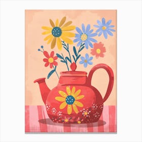 Red Teapot With Flowers 1 Canvas Print