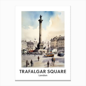 Trafalgar Square, London 3 Watercolour Travel Poster Canvas Print