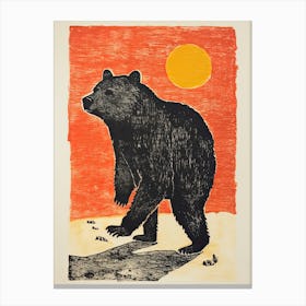 Bear, Woodblock Animal  Drawing 3 Canvas Print