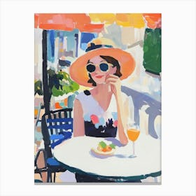 Woman Having Breakfast in Cafe Gouache Painting Canvas Print