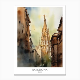 Barcelona Watercolour Travel Poster 2 Canvas Print