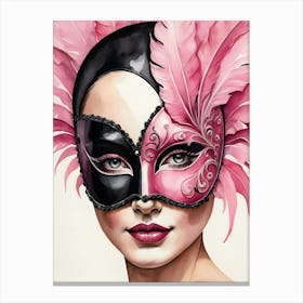 A Woman In A Carnival Mask, Pink And Black (7) Canvas Print