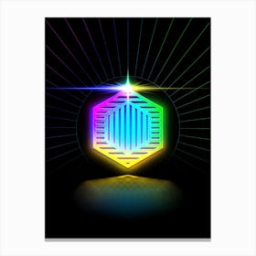 Neon Geometric Glyph in Candy Blue and Pink with Rainbow Sparkle on Black n.0454 Canvas Print