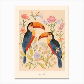 Folksy Floral Animal Drawing Toucan 3 Poster Canvas Print