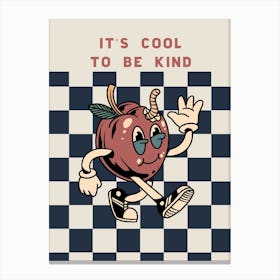 Retro Checkerboard Vintage Style Skater Kids Art Print - "It's cool to be kind" Canvas Print