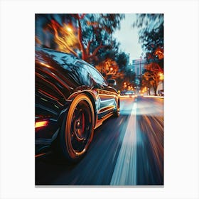 Car Driving In The City At Night Canvas Print