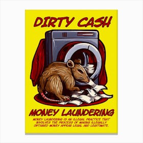 Dirty Cash Animal Cartoon Money Laundry Canvas Print