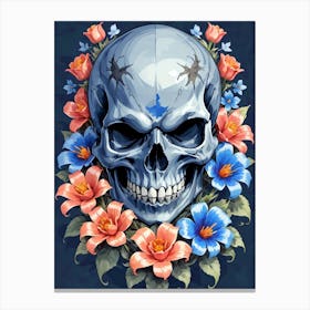 American Flag Floral Face Evil Death Skull (4) Canvas Print