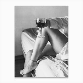 Drinking Wine in Bed - Vintage Film Photography - Black White Photo Wall Art Print Canvas Print