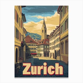 Aihrgdesign A Retro Travel Poster For Zurich 1 Canvas Print