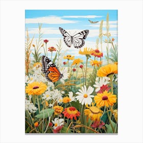 Butterflies With Wild Flower Japanese Style Painting 3 Canvas Print