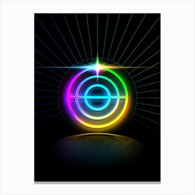 Neon Geometric Glyph in Candy Blue and Pink with Rainbow Sparkle on Black n.0376 Canvas Print