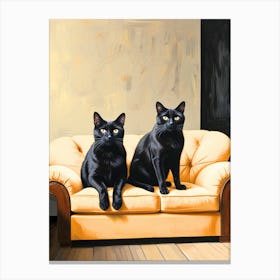 Black Cats On Couch Canvas Print