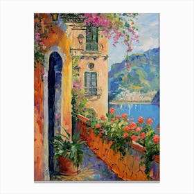 Balcony View Painting In Amalfi 4 Canvas Print