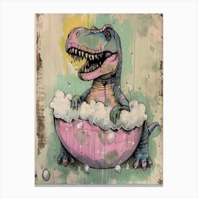 Dinosaur In The Bubble Bath Pastel Pink Abstract Illustration 3 Canvas Print