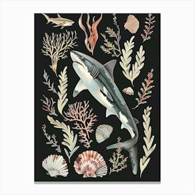 Thresher Shark Seascape Black Background Illustration 2 Canvas Print