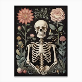 Botanical Skeleton Vintage Flowers Painting (73) Canvas Print