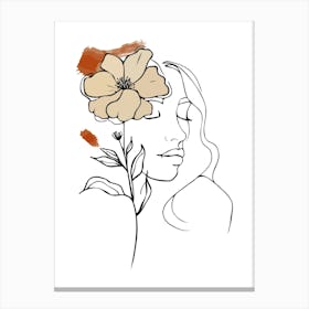 Woman Portrait Monoline Minimalist Hand Drawing Boho Illustration (2) Canvas Print