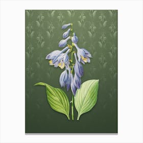 Vintage Blue Daylily Botanical on Lunar Green Pattern n.0505 Canvas Print