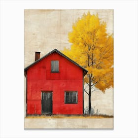 Red House With Yellow Tree Canvas Print