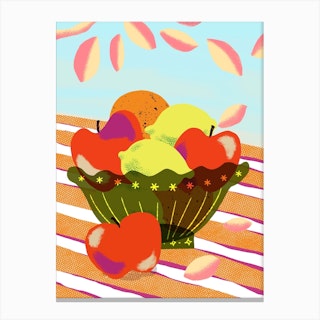 Fresh Fruits On A Bowl On Orange Food Still Life Canvas Print