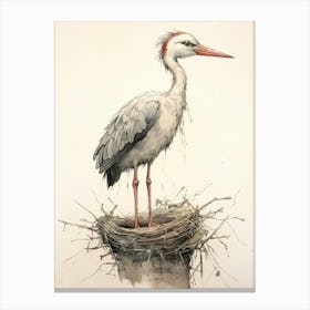Storybook Animal Watercolour Stork 2 Canvas Print
