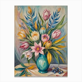 Flowers In A Blue Vase Canvas Print