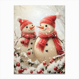 Snowman Couple Canvas Print