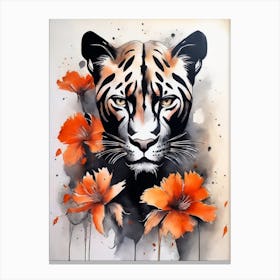 Panther Abstract Orange Flowers Painting (9) Canvas Print