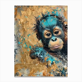 Baby Orangutan Gold Effect Collage 2 Canvas Print