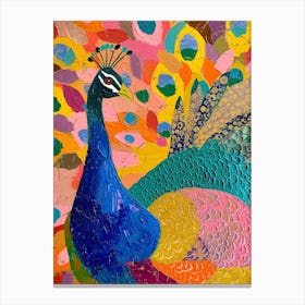 Peacock & Feathers Colourful Portrait 2 Canvas Print