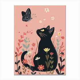 Black Cat With Butterfly Canvas Print