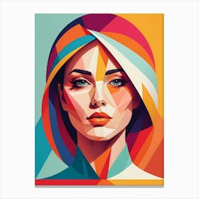 Colorful Geometric Woman Portrait Low Poly (16) Canvas Print