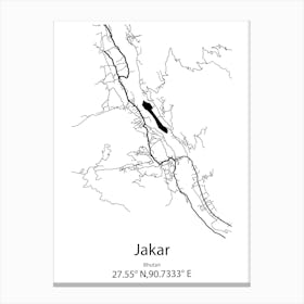 Jakar,Bhutan Minimalist Map Canvas Print