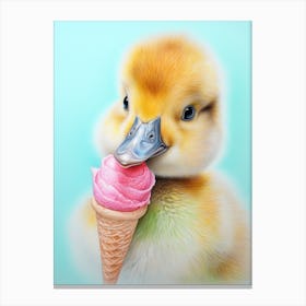 Duckling Eating Ice Cream Pencil Illustration 1 Canvas Print