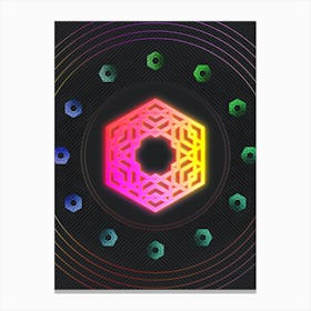 Neon Geometric Glyph in Pink and Yellow Circle Array on Black n.0045 Canvas Print
