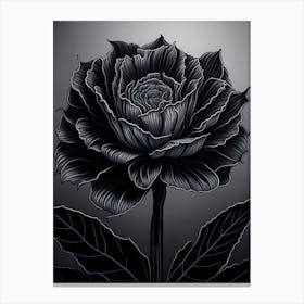 A Carnation In Black White Line Art Vertical Composition 48 Canvas Print