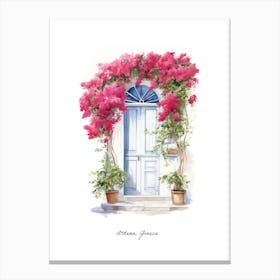 Athens, Greece   Mediterranean Doors Watercolour Painting 4 Poster Canvas Print