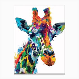 Giraffe Colourful Watercolour Face Portrait 4 Canvas Print