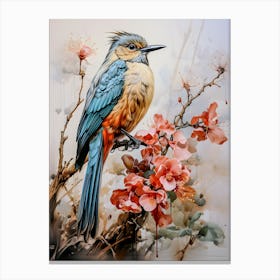 Graceful Perch: Songbird and Blossoming Flowers | Fine Art Print Leinwandbild