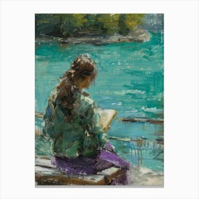 Reading By The Lake Canvas Print