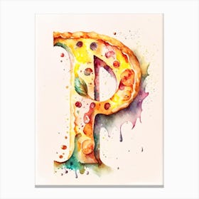 P  Pizza, Letter, Alphabet Storybook Watercolour 2 Canvas Print
