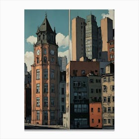 "Clock Tower Chronicles: Laurie Greasley's Urban Masterpiece" Canvas Print