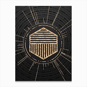 Geometric Glyph Symbol in Gold with Radial Array Lines on Dark Gray n.0219 Canvas Print
