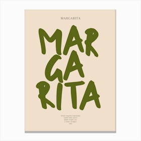 Margarita Green Typography Print Canvas Print