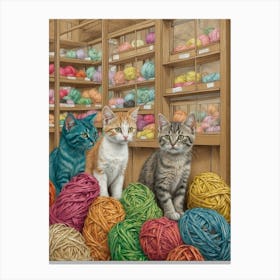Yarn Store Kittens Canvas Print