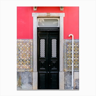 The Black Door With The Pink Wall Cascais Portgual Canvas Print