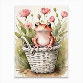 Cute Pink Frog In A Floral Basket (7) Canvas Print